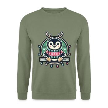 Fröhlicher Pinguin Mit Rentiergeweih Und - Unisex Pullover - Armeegrün - Vorne - Alina (178cm) & Michal (187cm)