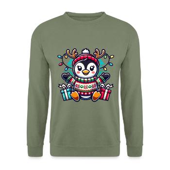 Fröhlicher Pinguin Mit Rentiergeweih Und - Unisex Pullover - Armeegrün - Vorne - Alina (178cm) & Michal (187cm)