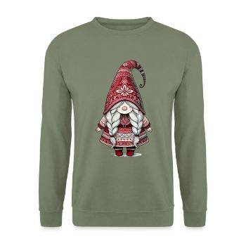 Cute Christmas elf in scandinavian style - Unisex Sweatshirt - army green - Front - Alina (178cm) & Michal (187cm)