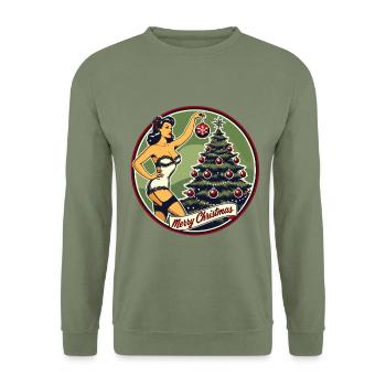 Retro Vintage Christmas Pin-Up Motif - Unisex Sweatshirt - army green - Front - Alina (178cm) & Michal (187cm)