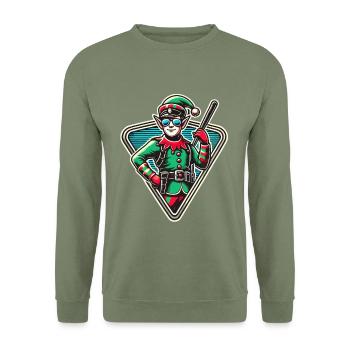 Christmas elf with sunglasses - Unisex Sweatshirt - army green - Front - Alina (178cm) & Michal (187cm)