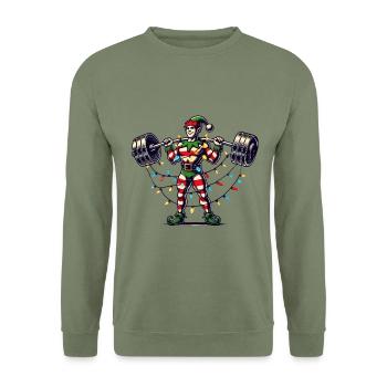 Elfe de fitness de Noël avec haltères - Sweat-shirt Unisexe - vert militaire - Devant - Alina (178cm) & Michal (187cm)