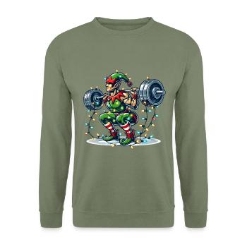 Christmas Muscle Building Elf Dumbbell Training - Unisex Sweatshirt - army green - Front - Alina (178cm) & Michal (187cm)