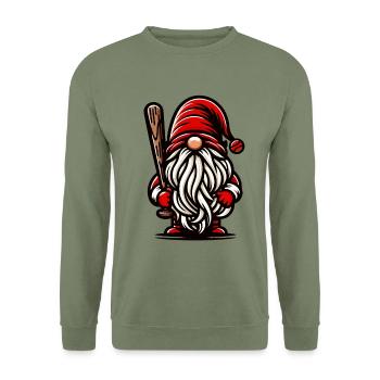 Christmas Baseball Gnome Dwarf Sports Fan - Unisex Sweatshirt - army green - Front - Alina (178cm) & Michal (187cm)