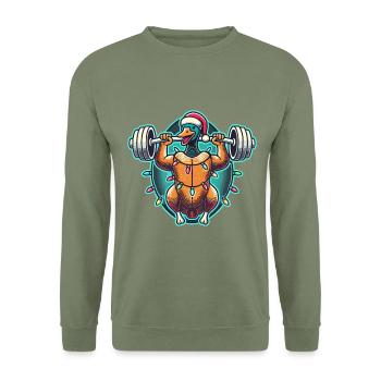 Lustige Weihnachtsgans Bodybuilding Weihnachten - Unisex Pullover - Armeegrün - Vorne - Alina (178cm) & Michal (187cm)