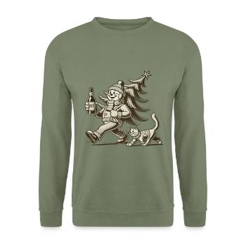 Promenade de Noël rétro avec de la bière - Sweat-shirt Unisexe - vert militaire - Devant - Alina (178cm) & Michal (187cm)