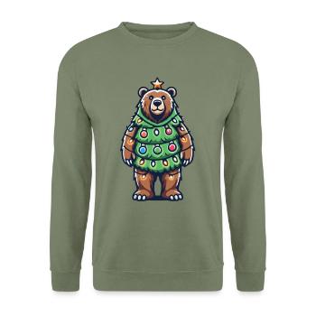 Ours de Noël avec arbre de lumière - Sweat-shirt Unisexe - vert militaire - Devant - Alina (178cm) & Michal (187cm)
