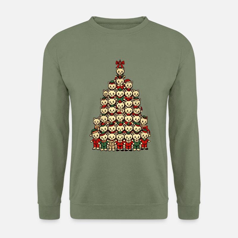 Weihnachtlicher Katzen Tannenbaum Freude - Unisex Pullover - Armeegrün