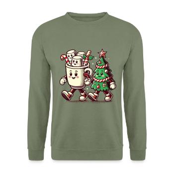 Merry Christmas Retro Style Vintage - Unisex Sweatshirt - army green - Front - Alina (178cm) & Michal (187cm)