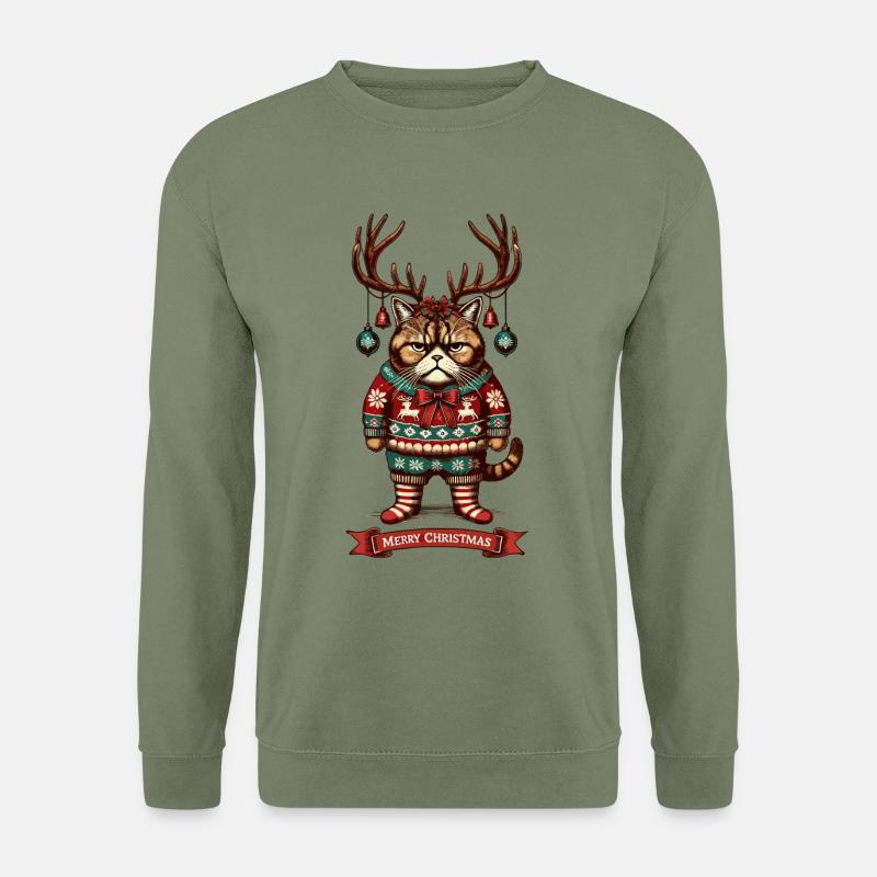 Grumpy Christmas Cat Funny Christmas - Unisex Sweatshirt - army green