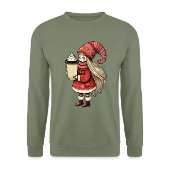 Christmas gnome for coffee lovers - Unisex Sweatshirt - army green - Front - Alina (178cm) & Michal (187cm)