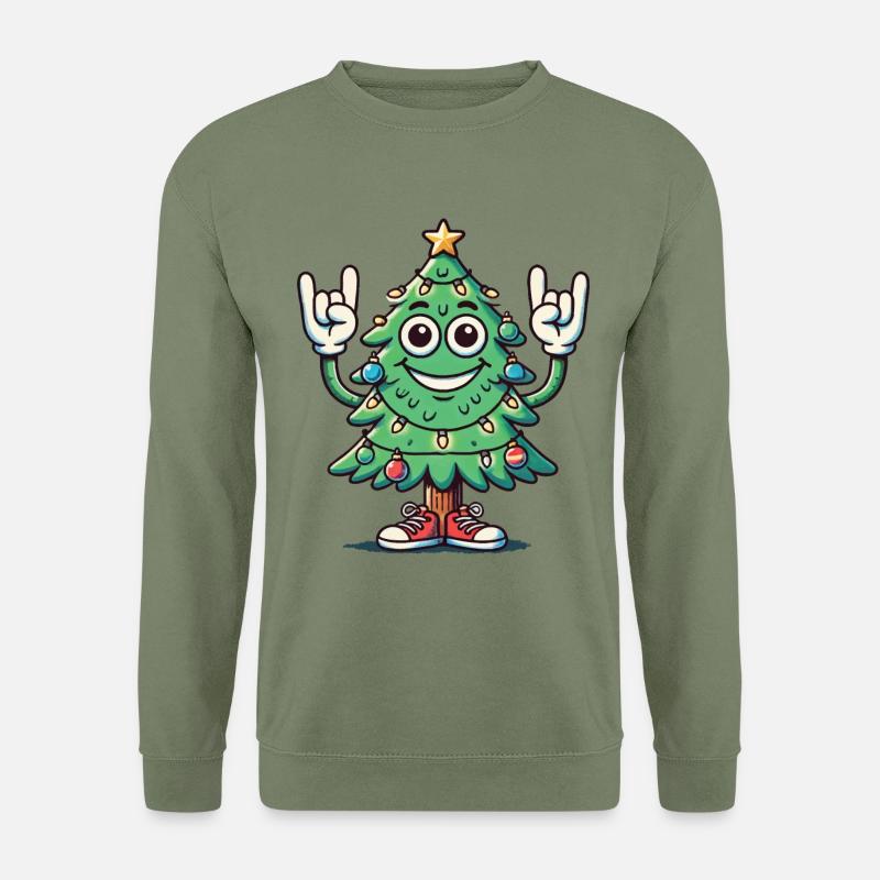 Lustiger Weihnachtsbaum Mit Rockhand - Unisex Pullover - Armeegrün