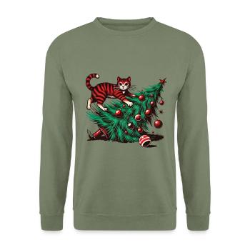 Drôle de chat Noël rétro vintage - Sweat-shirt Unisexe - vert militaire - Devant - Alina (178cm) & Michal (187cm)
