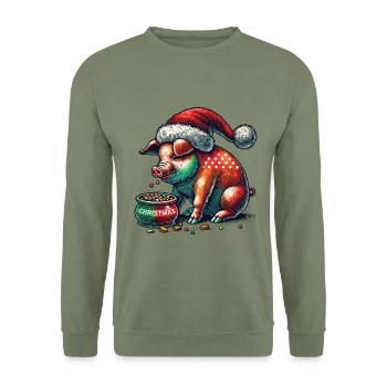 Gourmandise de Noël avec cochon de Noël - Sweat-shirt Unisexe - vert militaire - Devant - Alina (178cm) & Michal (187cm)