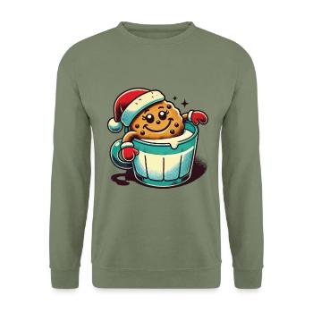 Christmas Retro Vintage Cookie Cup - Unisex Sweatshirt - army green - Front - Alina (178cm) & Michal (187cm)