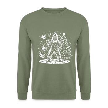 Drôle d’horreur de Noël Elfe en flammes - Sweat-shirt Unisexe - vert militaire - Devant - Alina (178cm) & Michal (187cm)