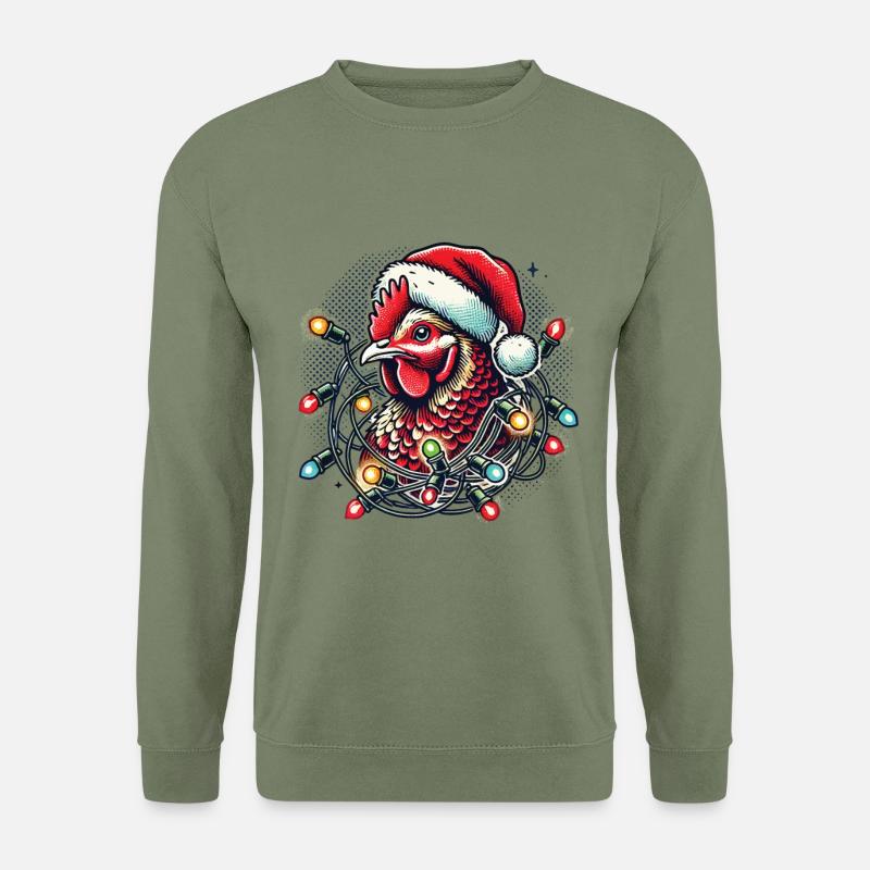 Weihnachtshuhn Mit Lichterkette - Unisex Pullover - Armeegrün