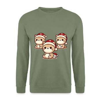 Chats mignons avec des chapeaux de Noël - Sweat-shirt Unisexe - vert militaire - Devant - Alina (178cm) & Michal (187cm)