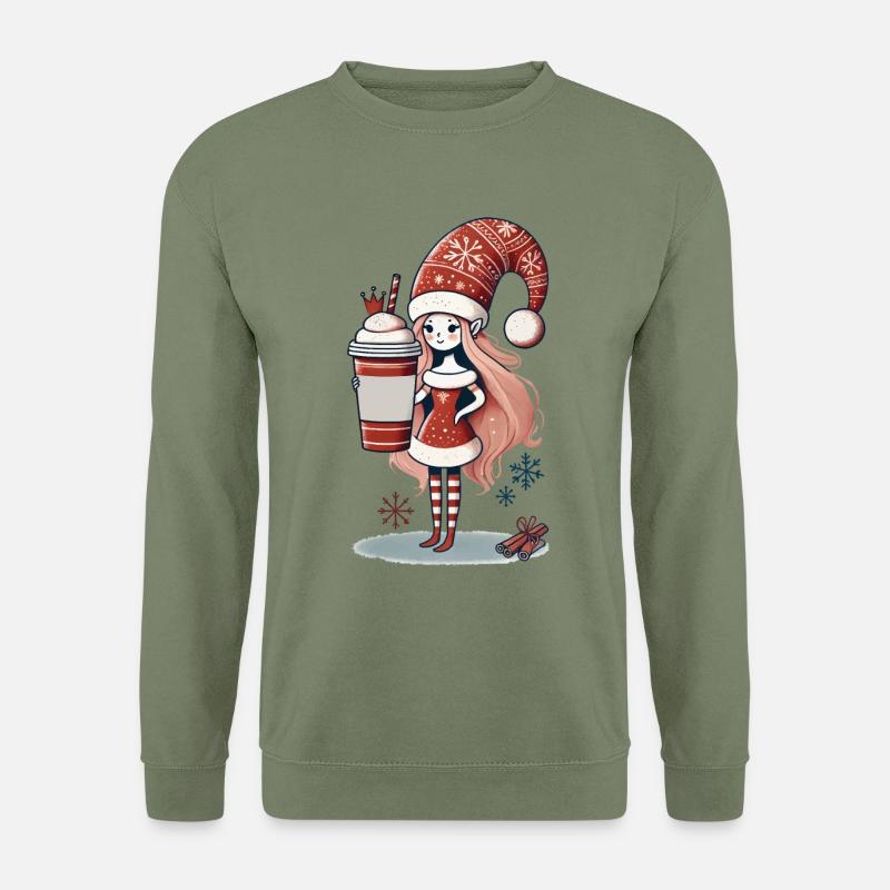 Weihnachts-Kaffeeliebhaber Gnom Wichtel Freude - Unisex Pullover - Armeegrün