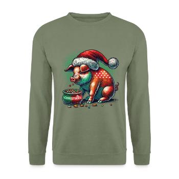 Christmas greedy pig with cap - Unisex Sweatshirt - army green - Front - Alina (178cm) & Michal (187cm)