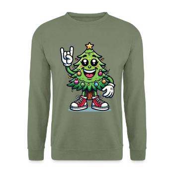 Funny Christmas tree with skirt hand - Unisex Sweatshirt - army green - Front - Alina (178cm) & Michal (187cm)