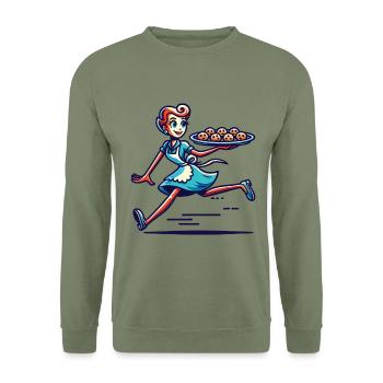 Boulanger joyeux servant des biscuits frais - Sweat-shirt Unisexe - vert militaire - Devant - Alina (178cm) & Michal (187cm)
