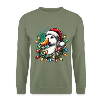 Funny duck with Christmas lights - Unisex Sweatshirt - army green - Front - Alina (178cm) & Michal (187cm)