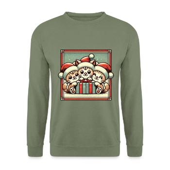 Süße Katzen Weihnachten Retro Charme - Unisex Pullover - Armeegrün - Vorne - Alina (178cm) & Michal (187cm)