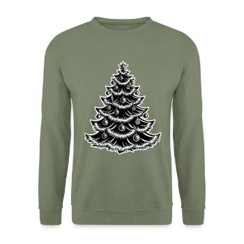 Weihnachtsbaum Mit Kugeln - Unisex Pullover - Armeegrün - Vorne - Alina (178cm) & Michal (187cm)