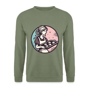 Boulanger vintage avec illustration de biscuits - Sweat-shirt Unisexe - vert militaire - Devant - Alina (178cm) & Michal (187cm)