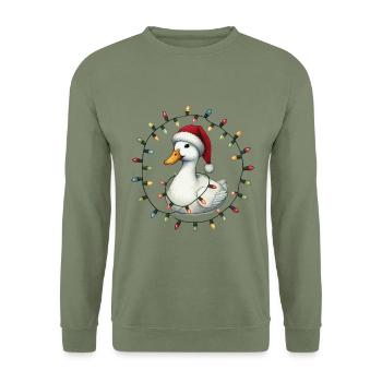 Funny duck with fairy lights Christmas - Unisex Sweatshirt - army green - Front - Alina (178cm) & Michal (187cm)