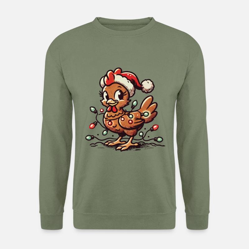 Weihnachtshuhn Mit Lichterkette - Unisex Pullover - Armeegrün