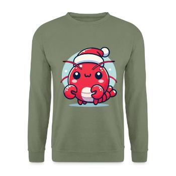 Lustiger Hummer Mit Weihnachtsmütze - Unisex Pullover - Armeegrün - Vorne - Alina (178cm) & Michal (187cm)