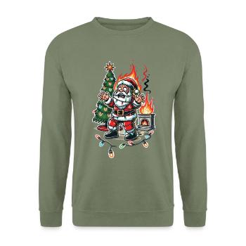 Père Noël choc électrique chaos dessin animé design - Sweat-shirt Unisexe - vert militaire - Devant - Alina (178cm) & Michal (187cm)