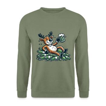 Funny Christmas Reindeer for Beer Lovers - Unisex Sweatshirt - army green - Front - Alina (178cm) & Michal (187cm)