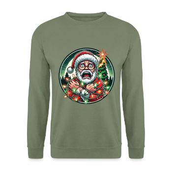 Chaos de l’électrocution de Noël avec le Père Noël - Sweat-shirt Unisexe - vert militaire - Devant - Alina (178cm) & Michal (187cm)