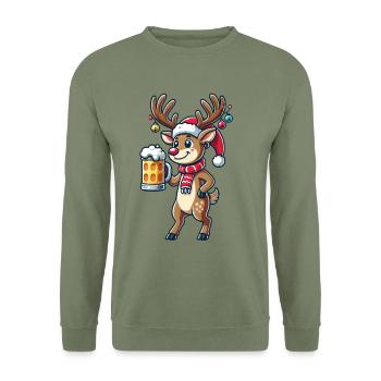 Funny Christmas Reindeer for Beer Lovers - Unisex Sweatshirt - army green - Front - Alina (178cm) & Michal (187cm)