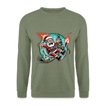 Surprise d’électrocution du Père Noël - Sweat-shirt Unisexe - vert militaire - Devant - Alina (178cm) & Michal (187cm)