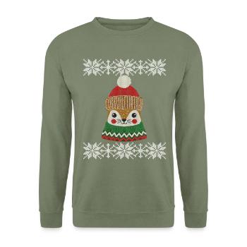 Écureuil d’hiver mignon avec chapeau tricoté - Sweat-shirt Unisexe - vert militaire - Devant - Alina (178cm) & Michal (187cm)