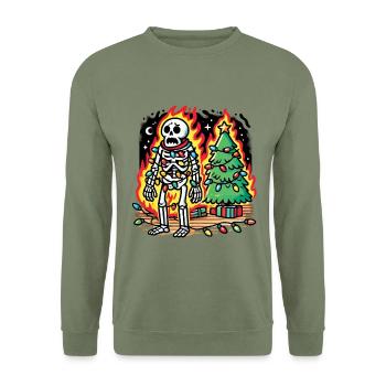 Christmas skeleton with fairy lights - Unisex Sweatshirt - army green - Front - Alina (178cm) & Michal (187cm)