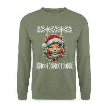 Christmas squirrel with cap - Unisex Sweatshirt - army green - Front - Alina (178cm) & Michal (187cm)