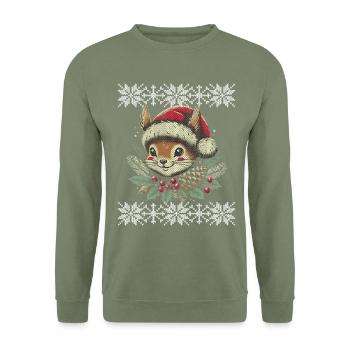 Christmas Squirrel Knitting Pattern - Unisex Sweatshirt - army green - Front - Alina (178cm) & Michal (187cm)