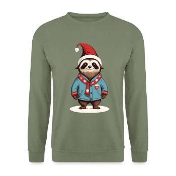 Paresseux de Noël avec chapeau de Père Noël - Sweat-shirt Unisexe - vert militaire - Devant - Alina (178cm) & Michal (187cm)