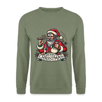 Joyeux Noël Père Noël Cigares - Sweat-shirt Unisexe - vert militaire - Devant - Alina (178cm) & Michal (187cm)