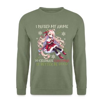Je mets mon anime en pause pour Noël - Sweat-shirt Unisexe - vert militaire - Devant - Alina (178cm) & Michal (187cm)