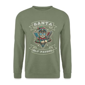 Weihnachtselfen Streife Santa Elf Patrol Party - Unisex Pullover - Armeegrün - Vorne - Alina (178cm) & Michal (187cm)