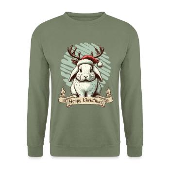 Lapin mignon de Noël houblonné avec des bois - Sweat-shirt Unisexe - vert militaire - Devant - Alina (178cm) & Michal (187cm)