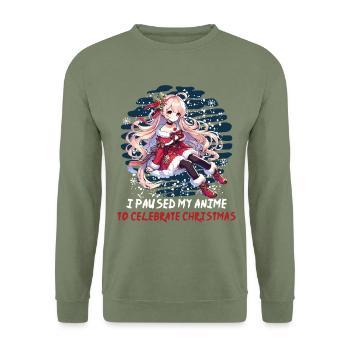 Anime Pause Für Weihnachtsfreude - Unisex Pullover - Armeegrün - Vorne - Alina (178cm) & Michal (187cm)