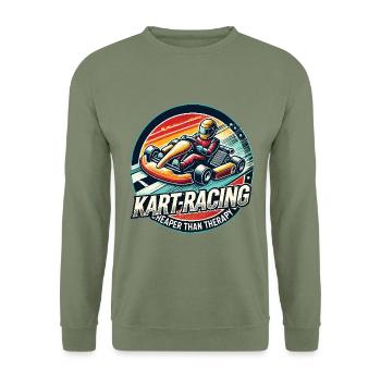 Kart-Rennen Günstiger Als Therapie - Unisex Pullover - Armeegrün - Vorne - Alina (178cm) & Michal (187cm)