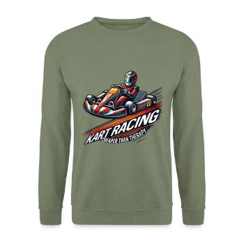 Go-Kart Rennen Günstiger Als Therapie - Unisex Pullover - Armeegrün - Vorne - Alina (178cm) & Michal (187cm)